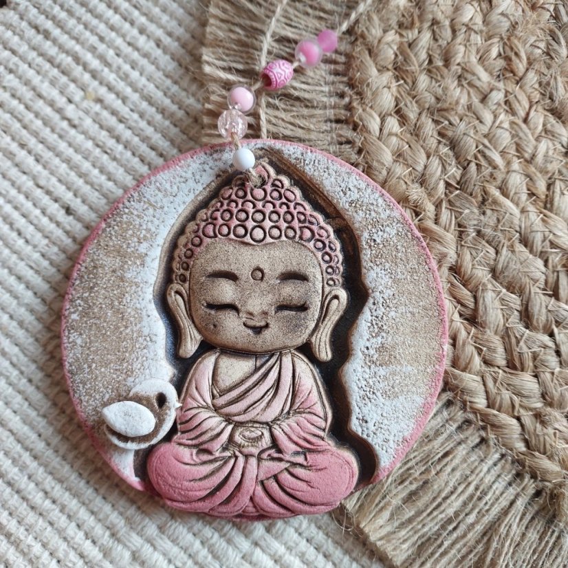 Keramický závěs Buddha růžový