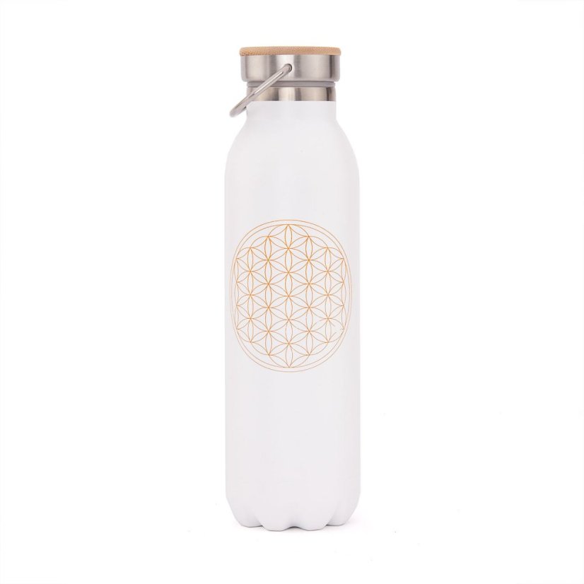 Nerezová izolovaná láhev Květ života bílá 600 ml