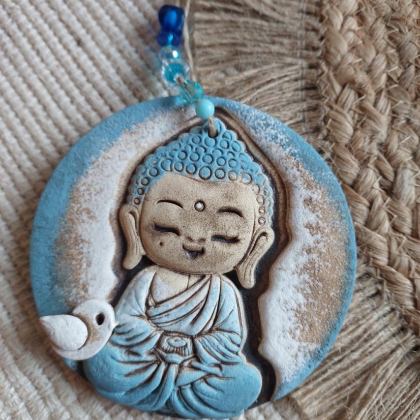 Keramický závěs Buddha modrý