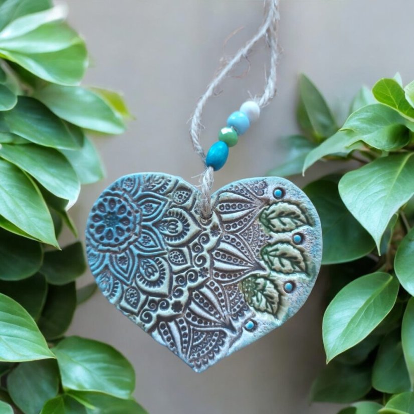 Keramický závěs Mandalové srdíčko malé - Barva: Modrá