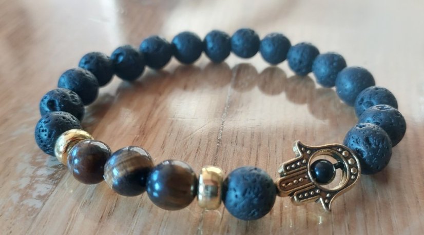 Lávový náramok Hamsa Tigrie oko