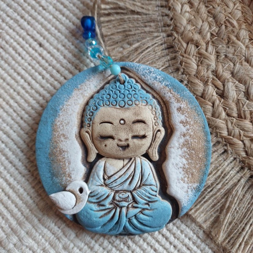 Keramický závěs Buddha modrý