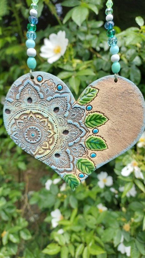 Keramický záves Mandalové srdiečko - Barva: Ružová