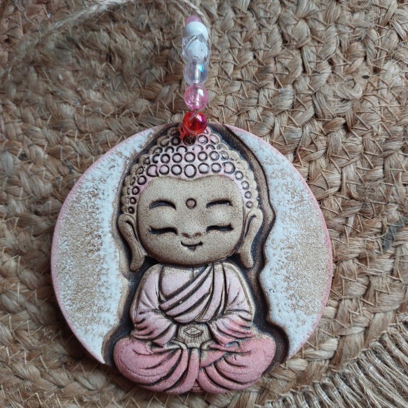 Keramický závěs Buddha růžový
