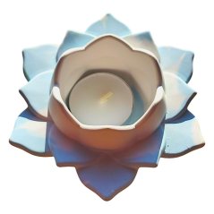 Svícen na čajovou svíčku Lotus 5. čakra světle modrá