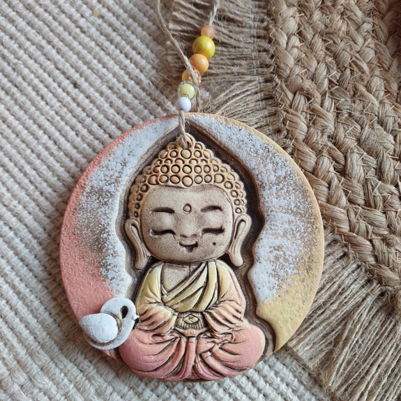 Keramický závěs Buddha oranžový