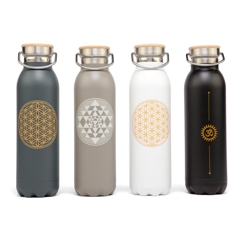 Nerezová izolovaná láhev Květ života bílá 600 ml