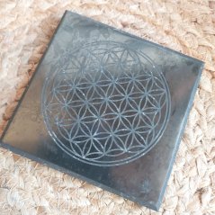 Šungit Destička Květ života 10x10cm, leštěná