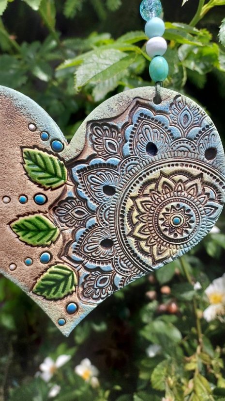 Keramický závěs Mandalové srdce - Barva: Modrá