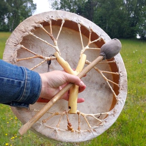 Šamanský buben Strom  40 cm se srstí