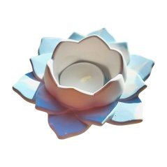 Svícen na čajovou svíčku Lotus 5. čakra světle modrá