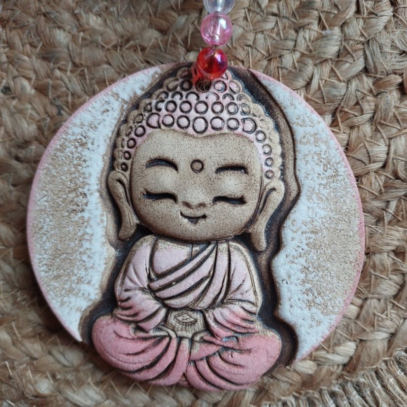 Keramický závěs Buddha růžový