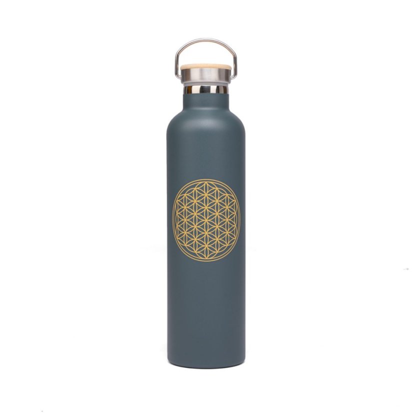 Nerezová izolovaná láhev Květ života antracitová 1000 ml