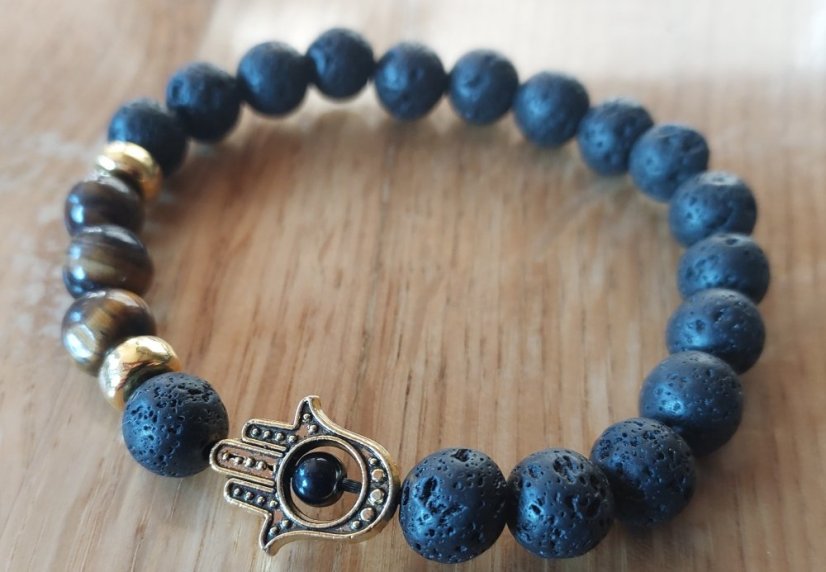 Lávový náramok Hamsa Tigrie oko