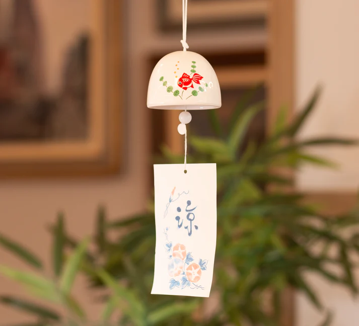 Zvonkohra Ceramic Furin Bell Feng Shui Zlatá rybka