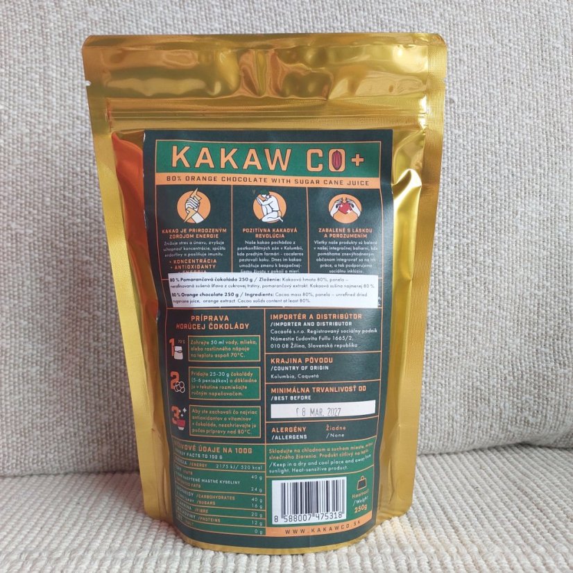 80% pomerančová čokoláda Kolumbie 250 g