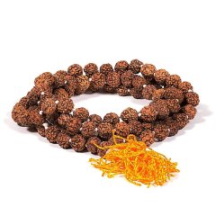 Mala náhrdelník Rudraksha s oranžovým střapcem