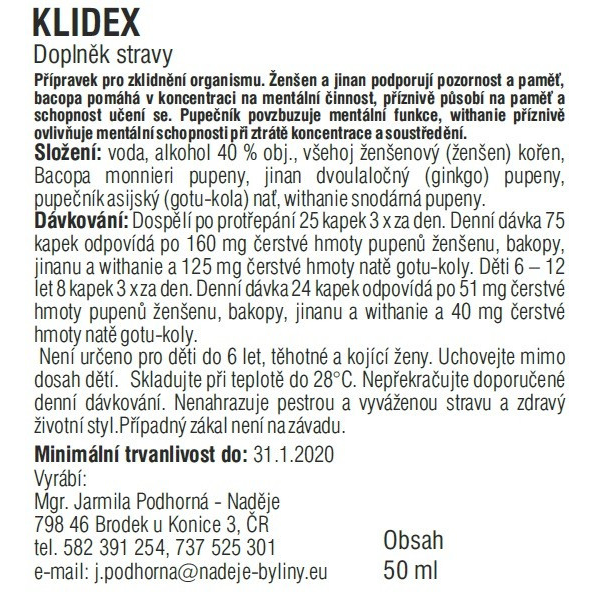 Tinktura Klidex - pozornost a pohoda