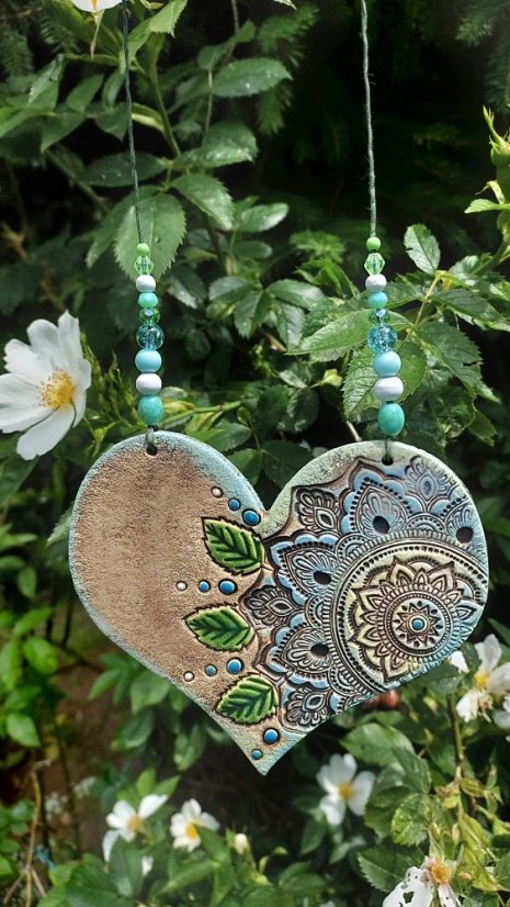 Keramický závěs Mandalové srdce - Barva: Modrá