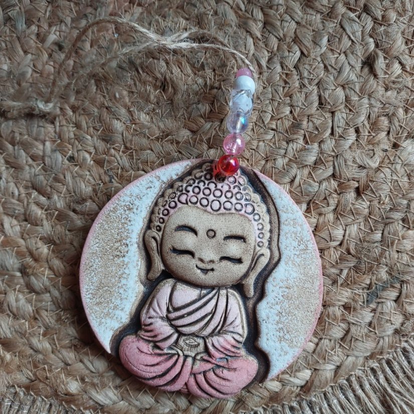 Keramický závěs Buddha růžový